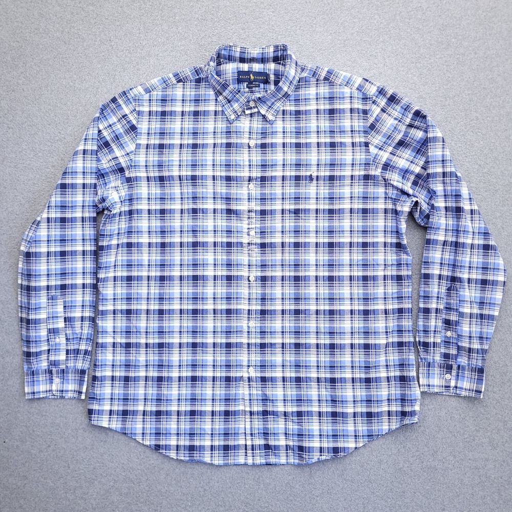 Ralph Lauren Oxford Button Down Shirt XXL Classic Fit Blue Plaid OCBD NWT Mens